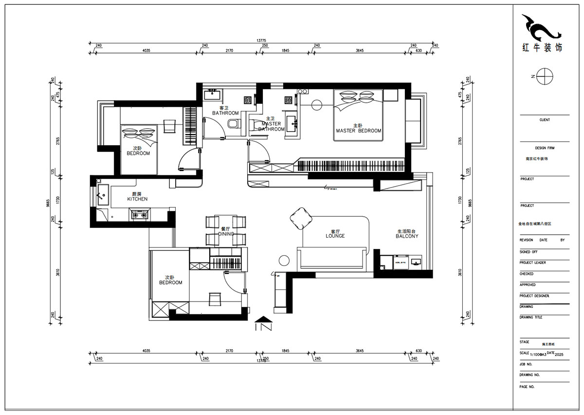 朱明琪｜金地自在城8街区5-1-501-111㎡-中古风｜3室1厅2卫｜老房装修｜定制家｜全包15万｜00_02平面布置图